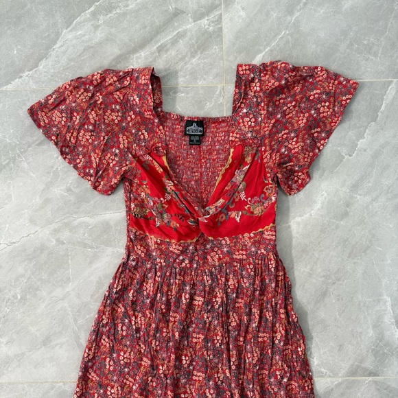 Women’s Angie Floral Maxi Flowy Slit Dress Boho Smocked Hippie Cottage Small - Picture 2 of 16